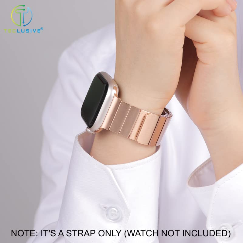 Image of T TECLUSIVE Ultra Luxury Titanium Metal Magnetic Strap Compatible for iWatch Ultra 2 49mm / Series 10 46mm / Series 9 8 7 45mm / Series 6 5 4 SE 44mm | Adjustable Band (Gold)