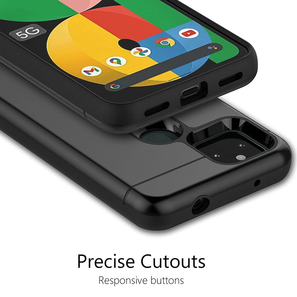 Teelevo Wallet Case for Google Pixel 5a 5G, Dual Layer Case with Card Slot Holder and Kickstand for Google Pixel 5a 5G - Black