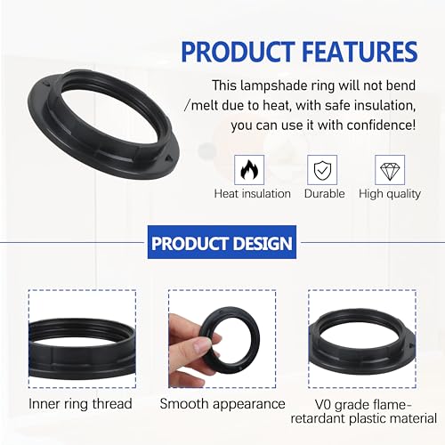 Image of E26 /E27 lamp holder shading and dustproof fixing ring kit, compatible with lamp lampshade locking ring /snap ring accessory set, black 5-piece installation component