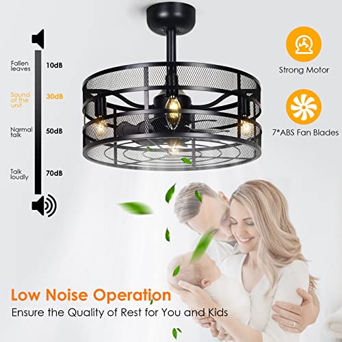 Aescod Ceiling Fan With Lights, Ceiling Fan Indoor With Remote Control, Cage Ceiling Fan With 4 Led Bulbs, Electronics Ceiling Lighting Fixture, Black #TOP4