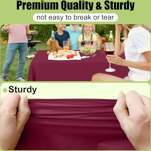 Image of Smiry Disposable Table Cloth 3 Pack, 84 Inch Round Waterproof Plastic Tablecloth, Decorative Round Table Covers for Party, Birthday, Picnic, Wine Red