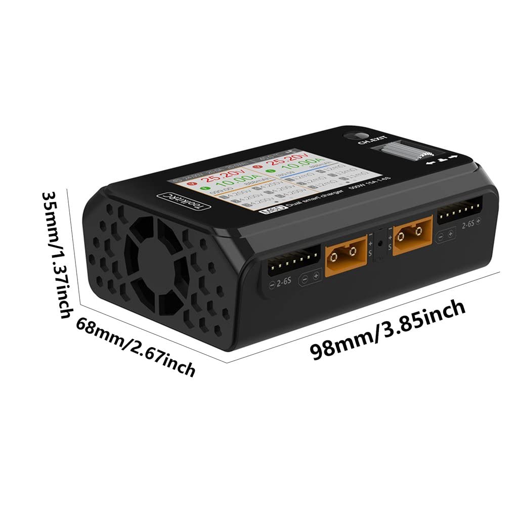 Cargador Baterias Coche,Arrancador De Coches 25 0W 15A Descarga de Cargador Inteligente de Doble Canal para Piezas de Repuesto de 1-6S Modelo de batería LIPO