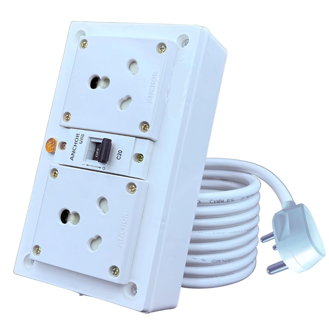 Lifestyle Helpmate 16A Electric Multi Outlet Extension Board Box with Mcb for Heavy Duty PVC White Pack of 1 (2.5 Mm 3000 Watts, 5 Meter Cable), 240 Volts