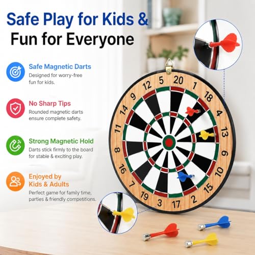 Image of 2-in-1 Magnetic Dart Board with Darts | One Side Dart Game, Other Side Chess | Double-Sided Indoor Game Board for Kids & Adults | Safe Magnetic Darts for Home & Gifting