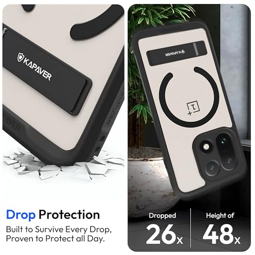 Image of KAPAVER Mag-X Sandstone Back Cover Case Compatible with MagSafe, Magnetic Case for OnePlus 15 (Mag-X Kickstand-Black)