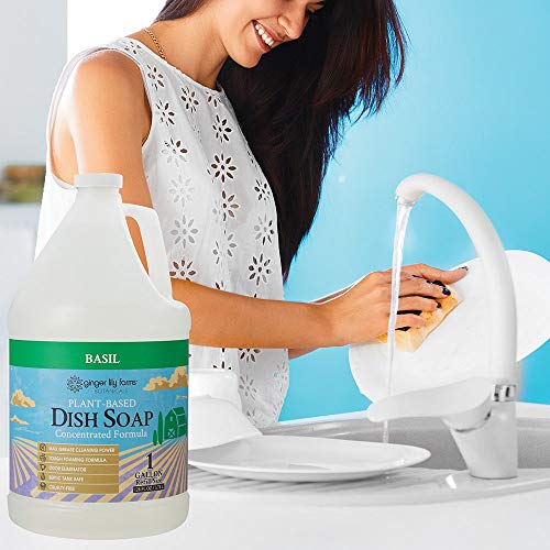 Ginger Lily Farms Botanicals Plant-Based Liquid Dish Soap, Concentrated Formula With Max Grease Cleaning Power, Cruelty-Free, Basil Scent, 1 Gallon Refill (128 Fl. Oz.) #TOP5