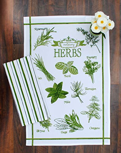 Amour Infini Herb Garden 6 Pack Kitchen Set | 2 Decorative Kitchen Towels (28” X 18”) And 4 Terry Dishcloths (12” X 12”) | 100% Cotton Machine Washable | Super-Soft And Ultra Absorbent | Green #TOP2