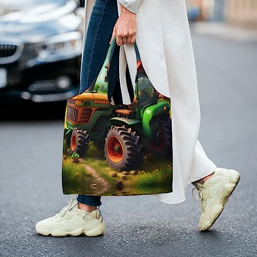 Sac fourre-tout en toile imprimé tracteur, cabas de shopping réutilisable pour femme et mère - 7