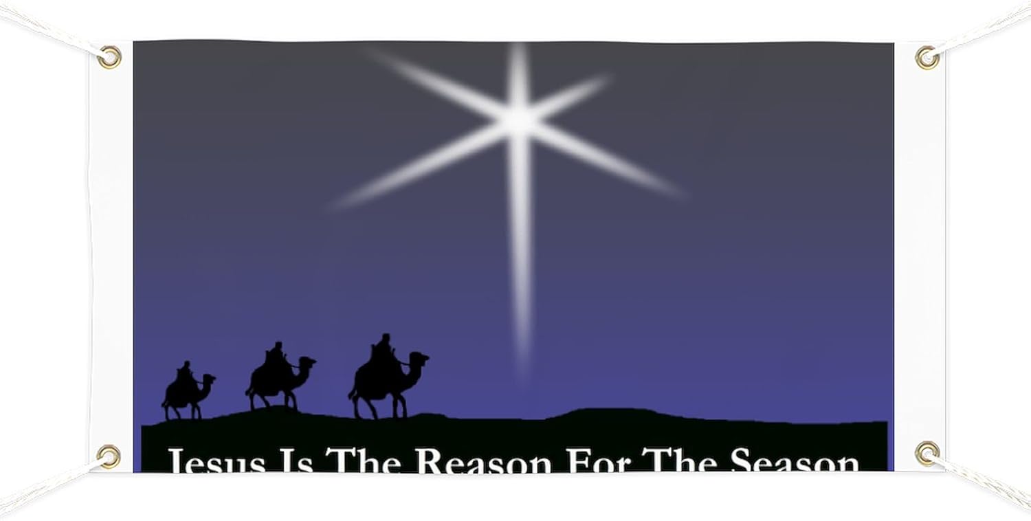 CafePress Jesus is The Reason for The Season Christmas Dark Vinyl Banner, 44"x30" Hanging Sign, Indoor/Outdoor