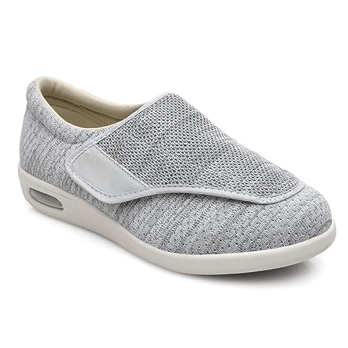 Sapatos femininos de largura extra larga para diabéticos, leve, respirável, ajustável, edema de idos