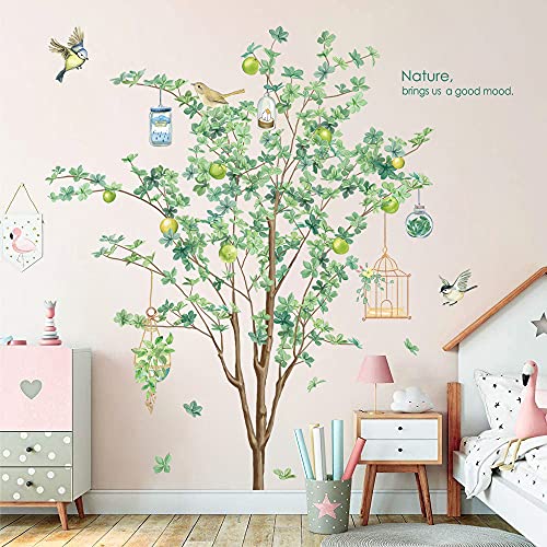 Rw-Dz29 Large Green Tree Wall Decals 3D Green Tree Birds Wall Stickers Birdcage Plant Flower Decals Diy Removable Green Tree Animals Wall Art Decor For Kids Baby Bedroom Living Room Nursery Office #TOP4