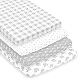Pack n Play Sheets – Pack and Play Sheets 4 Pack – 100% Super Soft Jersey Knit Cotton Playard Mattress Sheets – Portable Playpen Sheet – Fitted Play Yard Mini Crib Sheets for Boy & Girl (24 x 38 x 5)