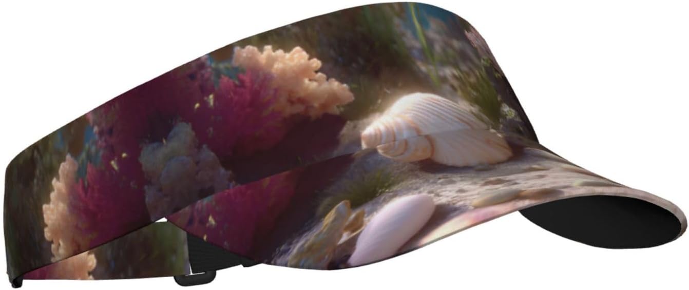 (Shells and Corals) Adult Sun Visor Hat Adjustable Open Top Sports Cap Breathable for Men Women Beach Vacation Essentials