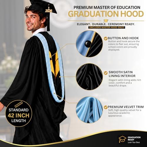 Cappe Diem Master Graduation Deluxe Hood (Nursing, Social Work, Theology, MBA, M.Ed, M.Sc.) Apricot Salmon Peacock (Light Blue-Black/Gold) - 2