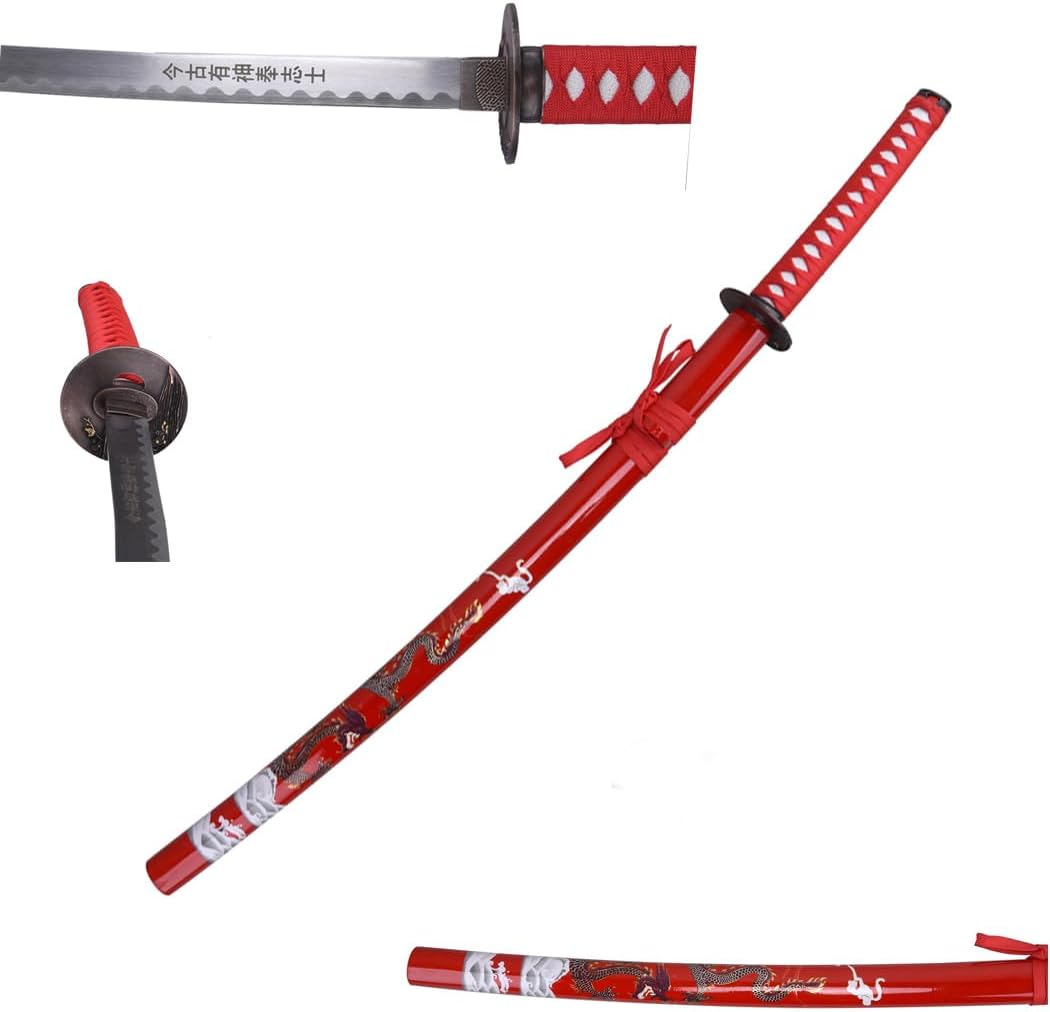 LEOKKARR 40" Red Collectible Dragon Katana Samurai Sword Ninja