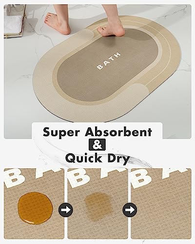 Image of MontVoo-Bath Mat Rug-17 inchx27 inch Innovative Bathroom Rug Mat Super Absorbent Quick Dry Rubber Backed Dirt Resistant Bath Rugs Mats for Bathroom Non Slip Beige Bathroom Rug for Shower Sink Bathtub
