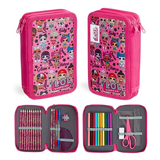 L.O.L. Överraskning! Fyllt pennfodral, rosa kontorsmaterial set med LOL-dockor på skyddet, skolmaterial, färgpennor och pennor för barn, söta gåvor för 5-åriga flickor, Kawaii brevpapper