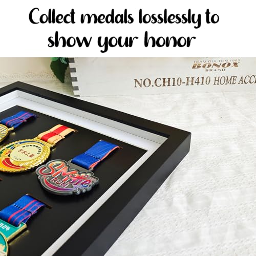 Image of Medal Display Case, 16 Medals Display Case Shadow Box Frame | Black, 21.7x13.4x1.2 in, Solid Wood+Tempered Glass, Wall Mount, Large Marathon Medal Display Frame for All Sports Medal