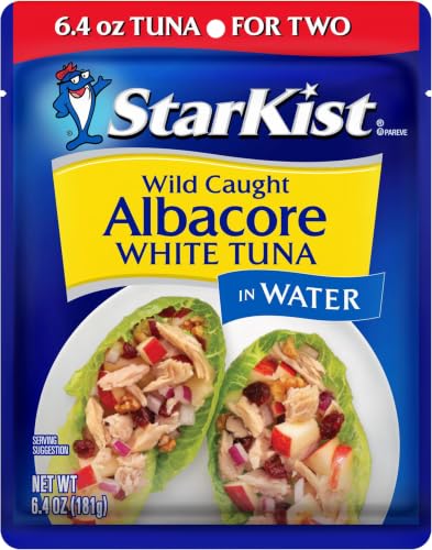 Image of StarKist Albacore White Tuna in Water, 6.4 oz Pouch Ready to Eat Wild Caught Tuna, 19g Protein & 90 Calories Per Serving, Gluten Free, Soy Free, Kosher, Perfect for Meals & Snacks (Pack of 6)