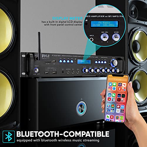 Pyle Multi Channel Bluetooth Preamplifier Receiver - 3000 Watt Audio Home Speaker Sound Stereo W/Radio, Usb, Headphone, Aux, Rca, Dual Microphone W/Echo, Led, Wireless Streaming P3201Bt #TOP5
