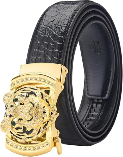 Men's Luxury Genuine Leather Belts Gold Tiger Head Buckle Adjustable Dress Belt