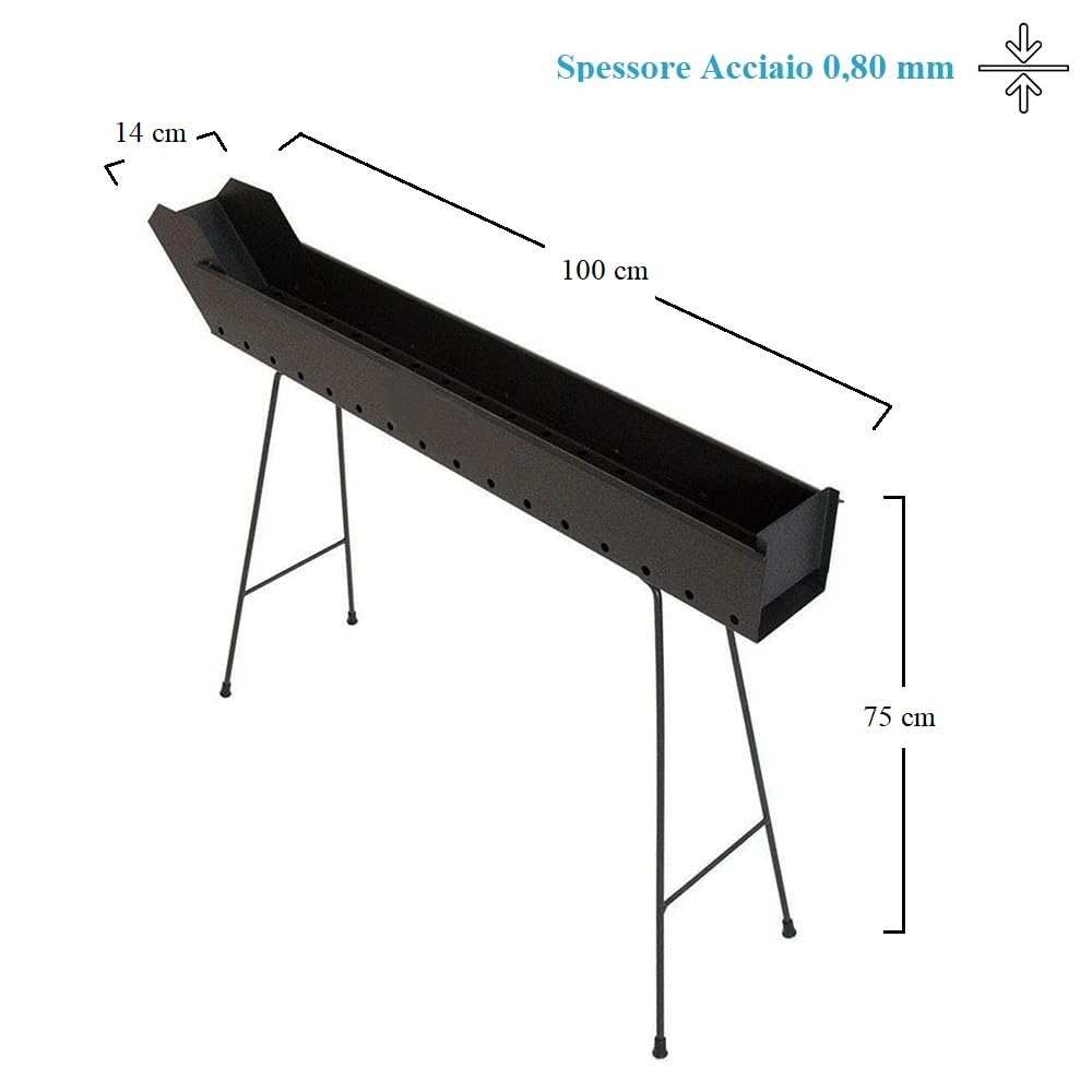Paluplus Barbecue per Arrosticini in acciaio verniciato Nero, Misura 100x14x75 cm, Canaletta a 4 Gambe Pieghevoli, Fori di Ventilazione, Grill a carbone per Spiedini, Made in Italy -029