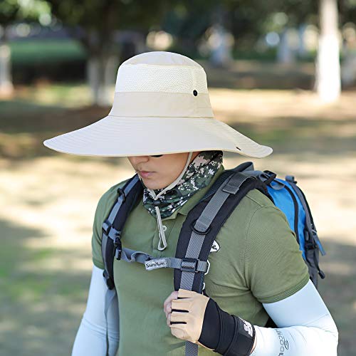 Image of HUAMULAN Super Wide Brim Men Fishing Sun Hats, Sports Outdoor Travel Women Bucket Cap, Golf Cycling Safari Boonie Hat