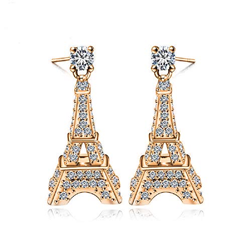 Love Paris Eiffel Tower Crystal Stud Dangle Earrings Parisian