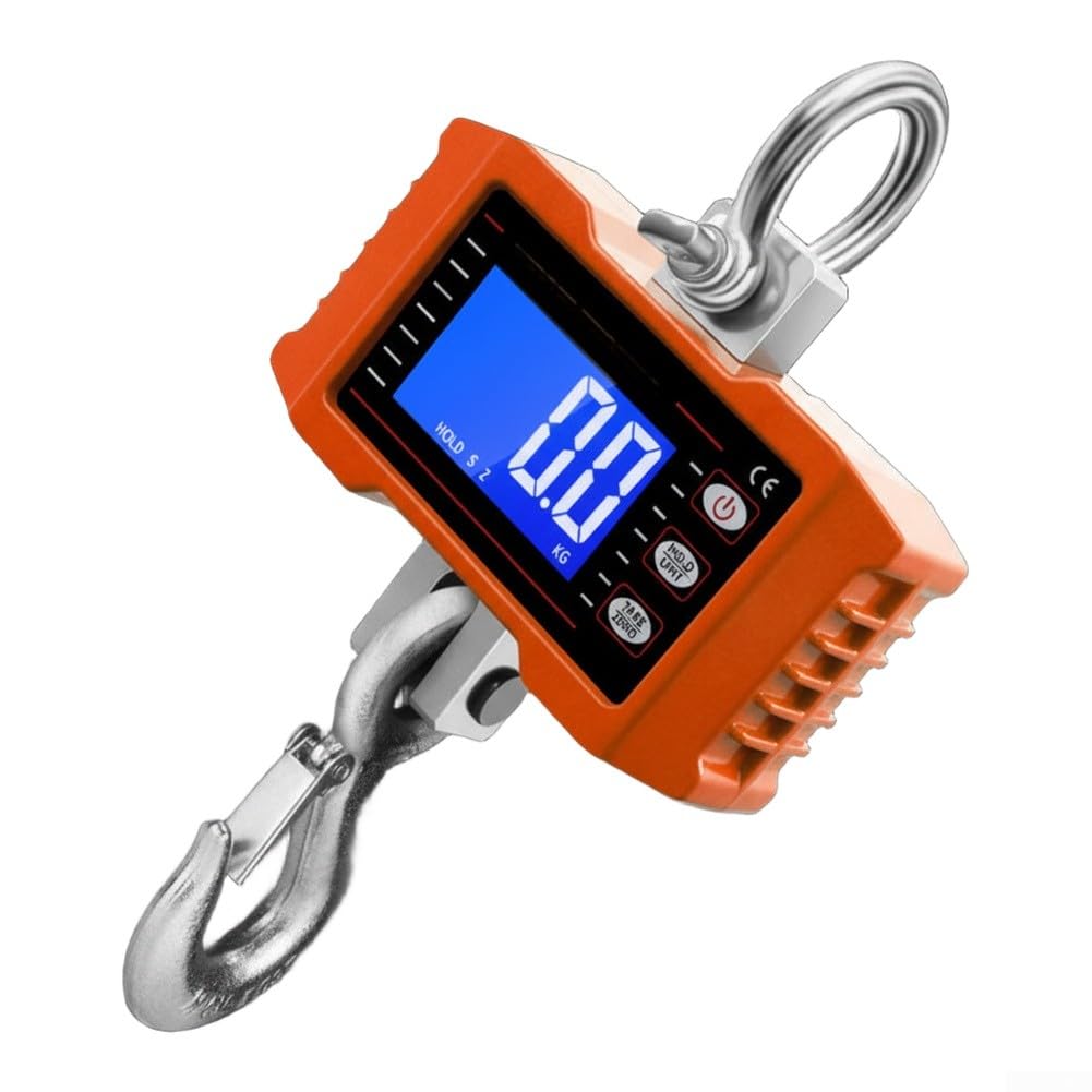 Báscula industrial de grúa de 1000 kg, báscula electrónica de elevación de visión directa, control remoto inalámbrico, color naranja, pesaje alimentado por pilas