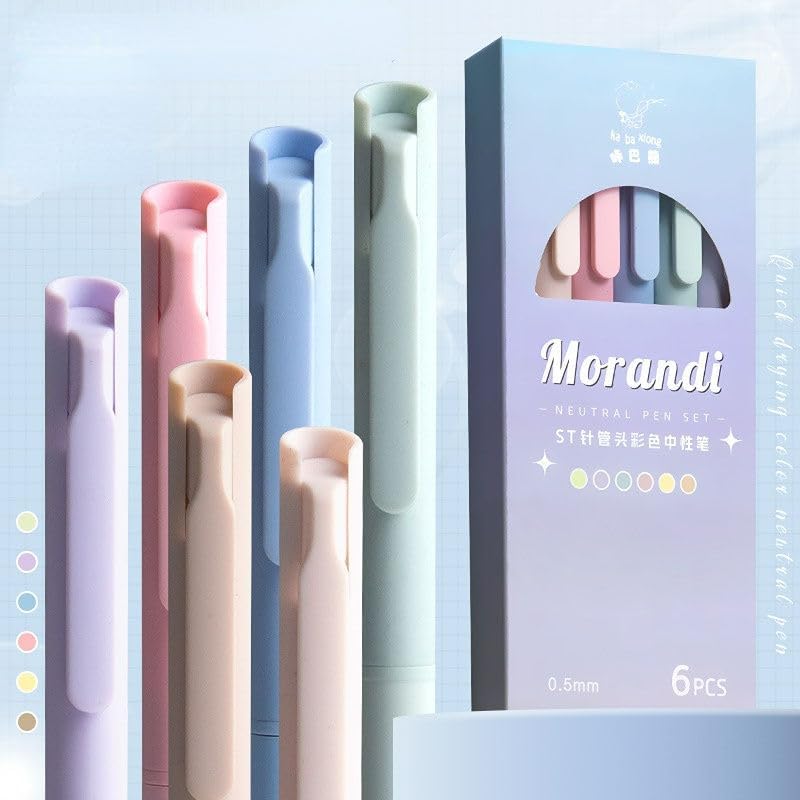 Image of Alokik Luxury Gel Pens and Highlighter 5pcs black Color pen + 1 pcs highlighter Coordinated Design, Signature Pen Set, Writing School Supplies (Morandi Gel Pen Set of 6)