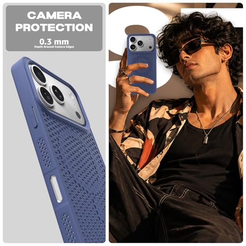 Image of Outlouders Back Cover for iPhone 17 Pro Max | Honeycomb Cooling Design | Silicone Heat Dissipation | Mag-Safe Compatible | Shockproof Camera Protection Bumper Case (Blue Mag-Safe)