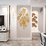AYCDL Orologio da Parete Moderno, Orologio da Parete in Metallo con Foglia di Ginkgo 3D, Scultura da Parete con Fiore Dorato per Soggiorno, Camera da Letto, Bagno, Cucina, Orol