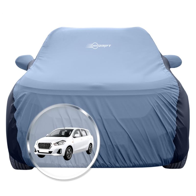 Image of NEODRIFT 'SuperTech' Car Cover for Renault Dutsun Go Plus (100% Water-Resistant, All Weather Protection, Tailored Fit, Multi-Layered & Breathable Fabric) (Colour: L.Blue+Black)