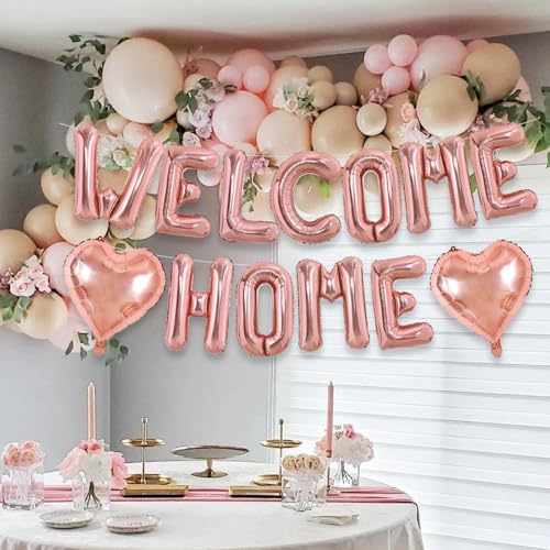 Image of TONIFUL 16 Inch Rose Gold WELCOME HOME Foil Letter Balloons Banner Decor