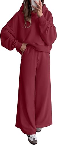 Sweat Sets for Women 2 Piece Hoodie and Sweatpants Set for Women Winter Wide Leg