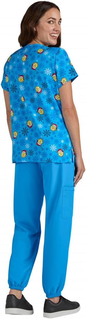 KOI | SmileyWorld Adoring Women's 3-Pocket Print Scrub Top