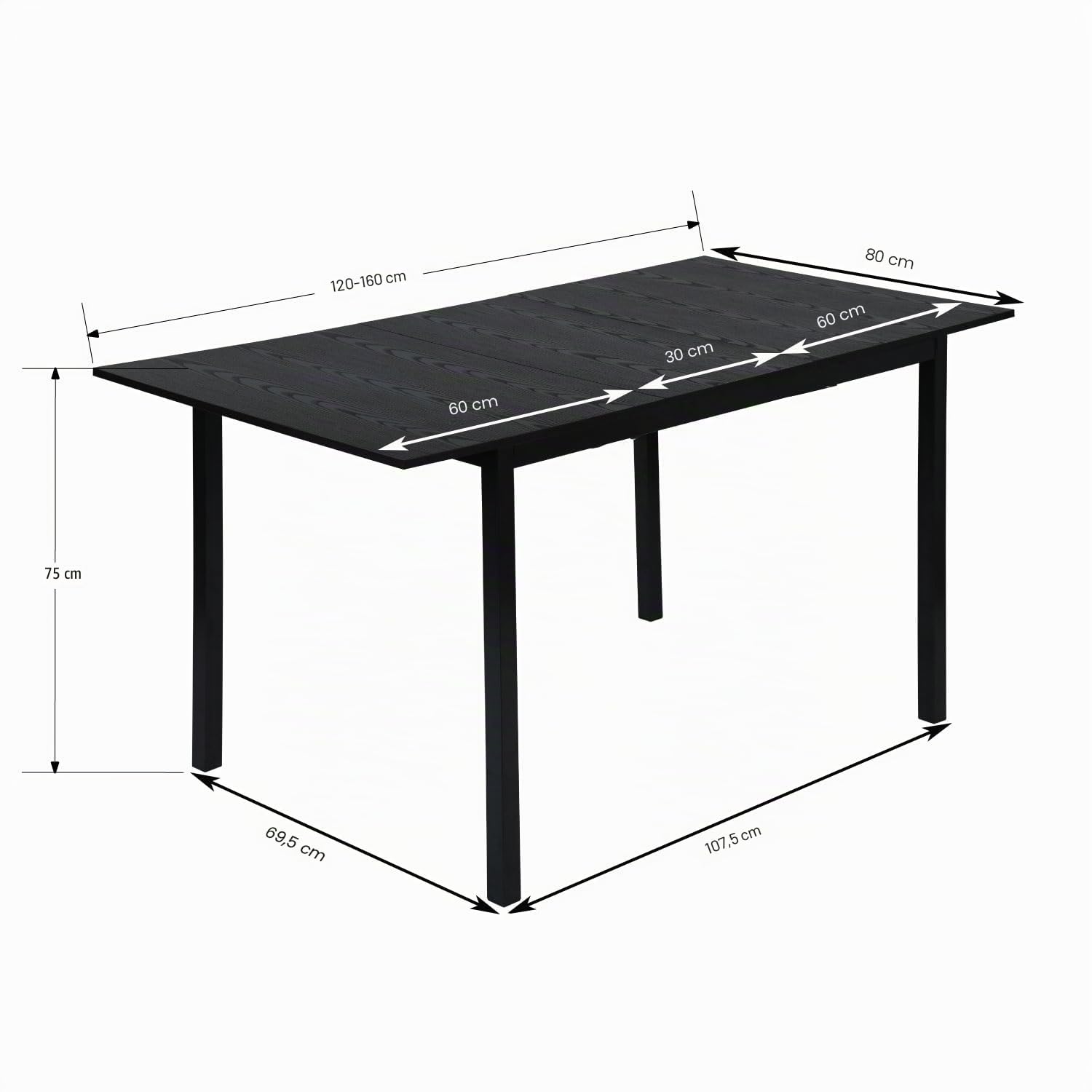 MEUBLE COSY Esstisch Ausziehbar Küchentisch für 4-6 Personen Vintage Industrial Esszimmertisch Metallgestell für Esszimmer, Küche, 120-160x80x75cm, Schwarz