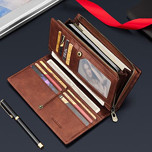 VANNANBA Long Wallets for Men with Zip Coin Pocket-RFID Blocking-Gift Package,Bifold Leather Credit Card Wallet(Brown)4