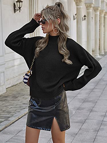 Makemechic Women's Casual Ribbed Knit Long Sleeve Mock Neck Sweater Pullover Top Black S #TOP4