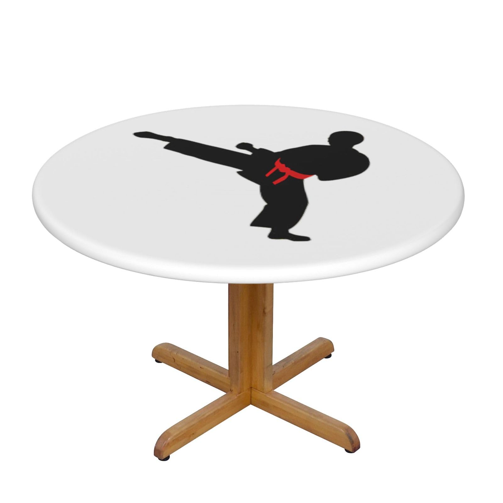 DUWAA Karate Boy Vector Changeable Belt Color Print Oxford Fitted Table Cover For Patio Picnic, Waterproof Round Tablecloth For Home And Outdoor