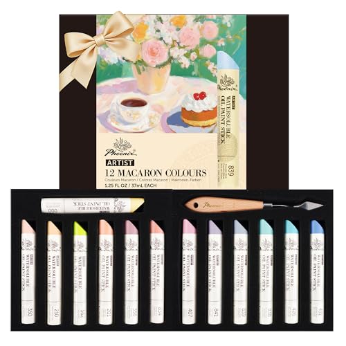 PHOENIX Pastel Colors Oil Paint Stick - Set of 12 Large Muted Colors 1.25 Oz/37ml Soft Oil Paint Sticks for Spring Floral Art Canvas Painting Gift for Oil Painters