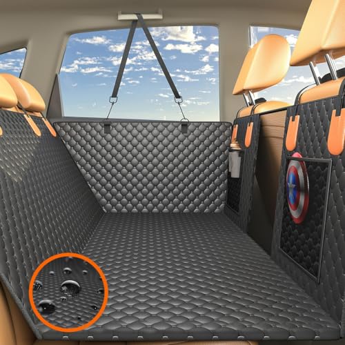 Dog Car Seat Cover for Back Seat with Bag, Hard Bottom Car Seat Cover for Dogs 100% Waterproof Holds 400 LBS Travel Protection Easy to Clean & Wash Dog Car Hammock with Mesh Window for Truck SUV & Car