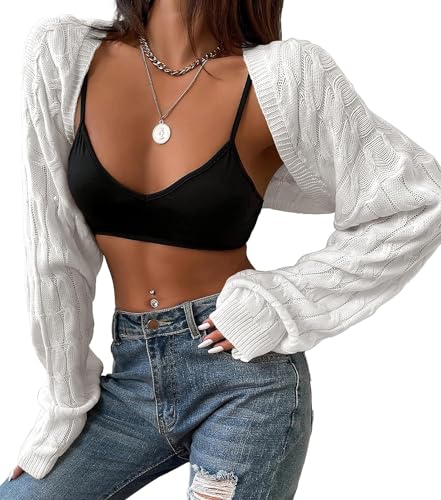 Image of Womens Long Sleeve Open Front Crop Cardigan Sweater Drop Shoulder Shrugs Knit Bolero Sweaters Tops Outwear