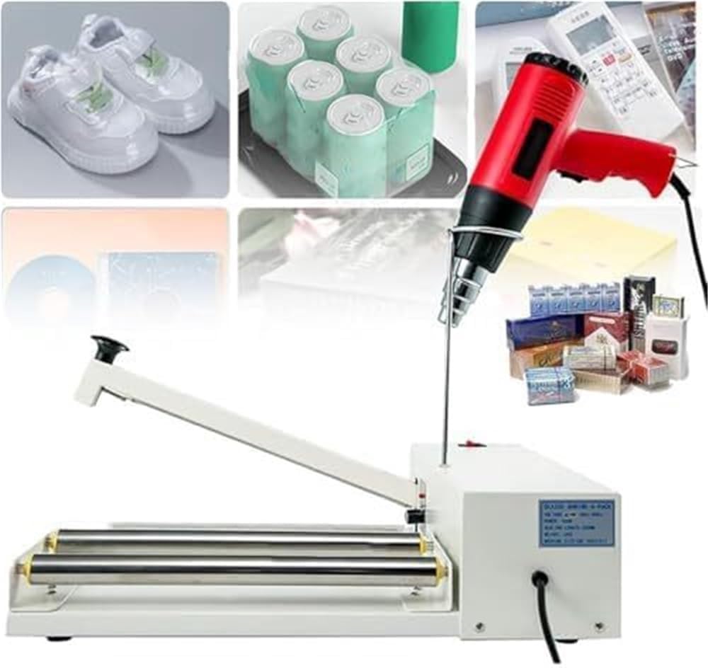 Shrink packaging machine, 450W/530W/800W heat sealer with hot air gun, compatible with PVC POF PP PE films(Ska300)
