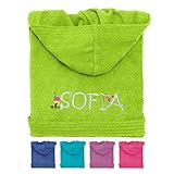 Material: 100% algodón Albornoz infantil de rizo con capucha personalizable, color azul, rosa, verde, morado y turquesa (2 años)
