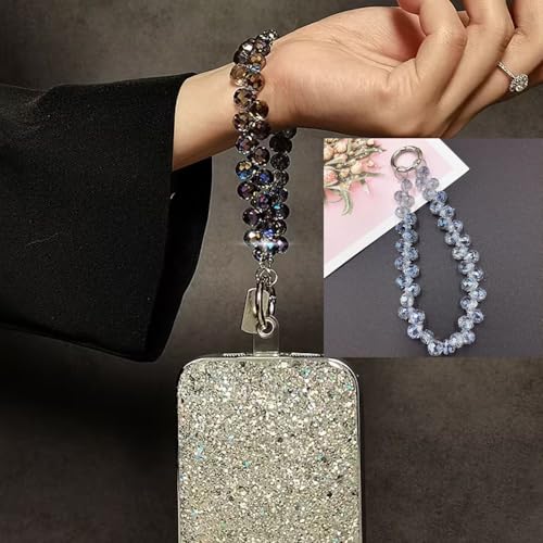 Image of Phone Charm with Beaded Chain | Acrylic Phone Strap for Mobile Keys & Bags | Decorative Wrist Strap | Lanyard Charms | Keychain Accessory for Women Girls (Crystal-Blue)