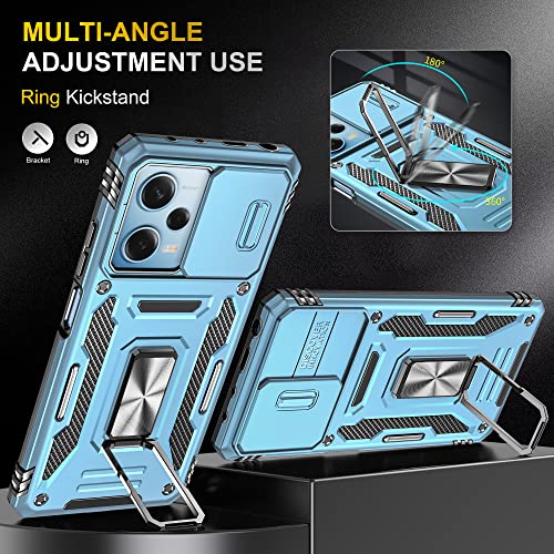Image of Slide Camera Cover with Ring Holder Mobile Phone Case Cover for Poco X5 Pro (Blue)