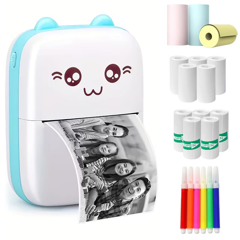 HomeBeyond Mini Thermal Printer, Wireless Bluetooth Printer for iOS Android, 13 Roll Printing Paper, Portable Receipt, Inkless Photo Picture QR Code Receipt List, Blue-image-45