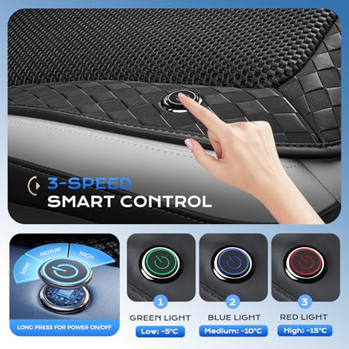 Image of Coverado Cooling Car Seat Cushion, Ventilated Seat Cover with 8 Turbo Fans, 12V-24V Dual Blowing & Suction, 3-Speed Adjustable Cooling Pad, Universal Fit for Cars, SUVs, Trucks & Vans, Black