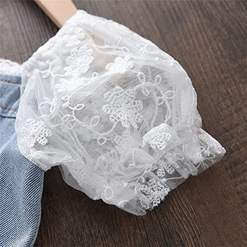 Moonker Toddler Kids Baby Girls Puff Sleeve Lace Mesh Dress Girl Denim Dresses Dresses Rustic Flower Girl Dress3